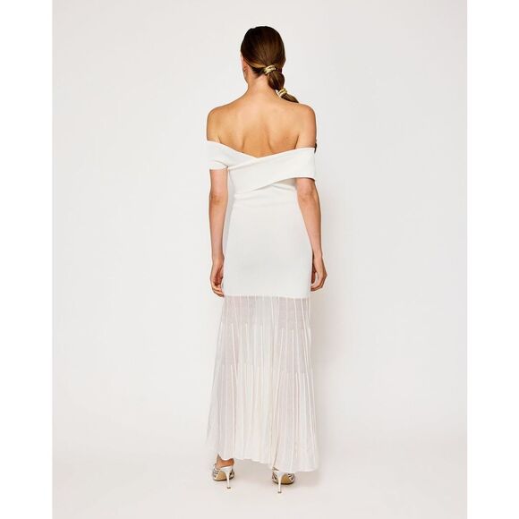 Line & Dot Off-Shoulder Cream Midi Dress - Picture 4 of 6